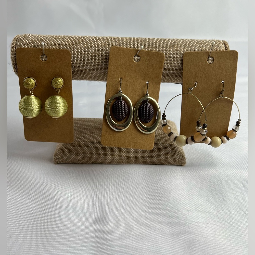 Fashion Earrings Bundle of Three Pairs Multi Style & Color Gold & Silver Tone